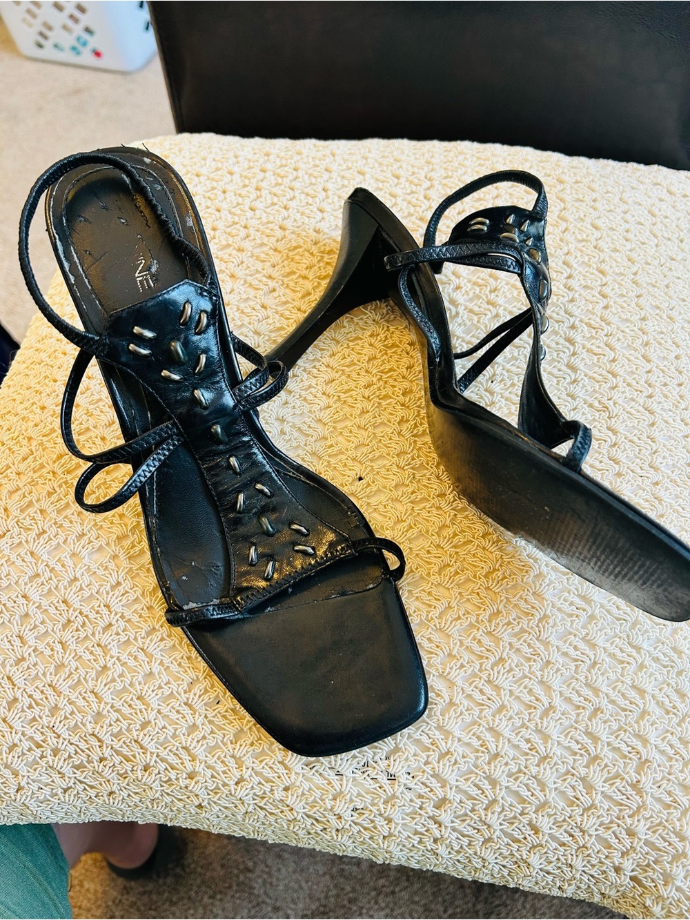 Nine West Black Strappy Square-Toe Heels